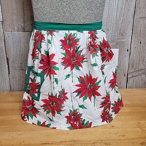 Vintage 50's Christmas Half Apron Poinsettia Handmade Holly Green Red White